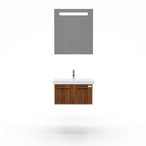 Casa Mare Aspe 24 Matte Walnut Bathroom Vanity and Ceramic Sink Combo with LED Mirror - Aspe60MW-24-MSC-S